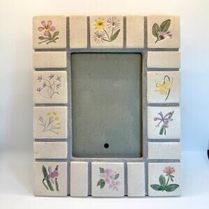 Hand Painted Floral Tile 8.5x11 Frame 4x6 Photo Frame Garden Tile 1996 Malden